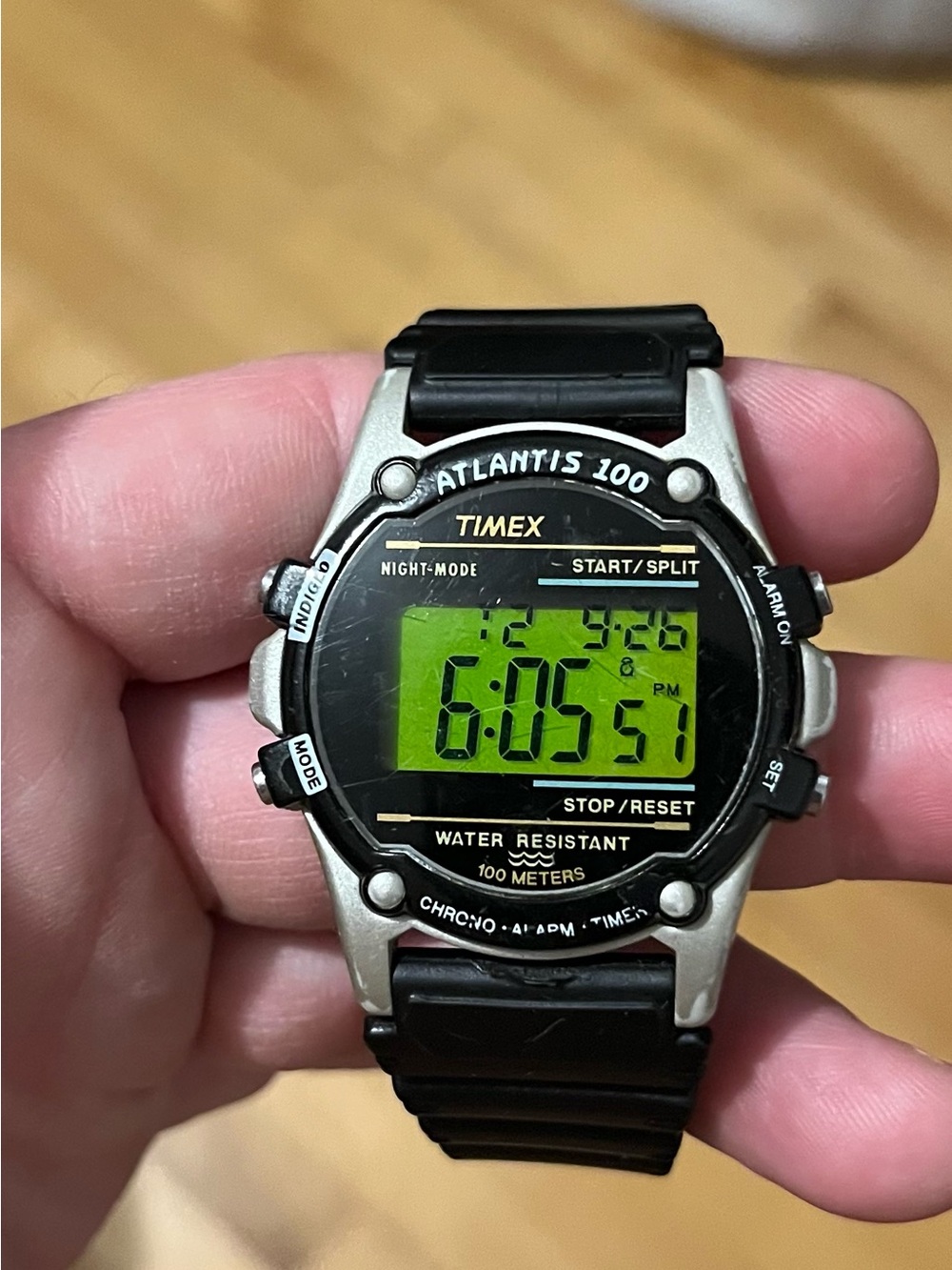 Timex Black and Silver Digital Sports Watch with Green Display